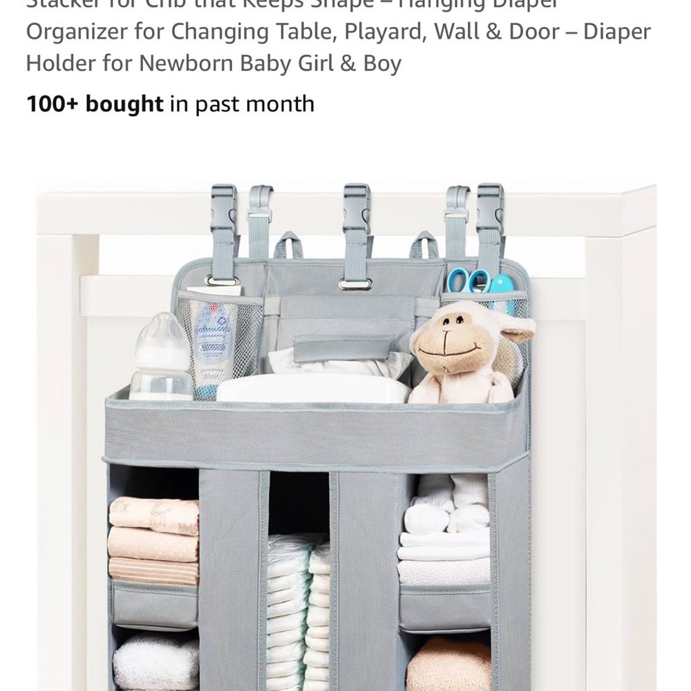 Gray Hanging Diaper Organizer for Crib